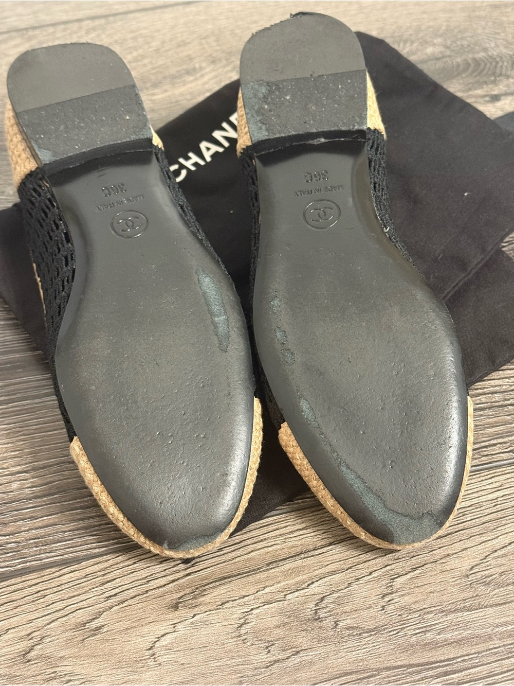 Chanel Beige and Black Raffia Cap Toe Ballet Flat - 36C - Picture 8 of 12